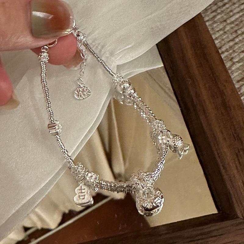 Sterling Silver 925 Chubby Gourd Adjustable Bracelet - Perfect Gift for Best Friend Silver  Fu  Character Bracelet