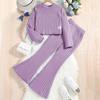 Completo Casual da Ragazza Primavera Moda Bambini Top a Maniche Lunghe Pantaloni a Zampa d'Elefante Maglia Completo Due Pezzi