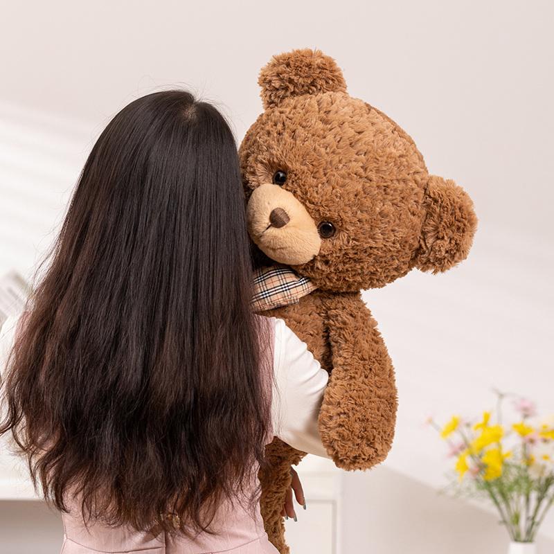 Kawaii Bow Tie Bear Doll Plush Toy Brown Hug Pillow for Home Living Room Bedroom Birthday Gift Soft Stuffed Bear
