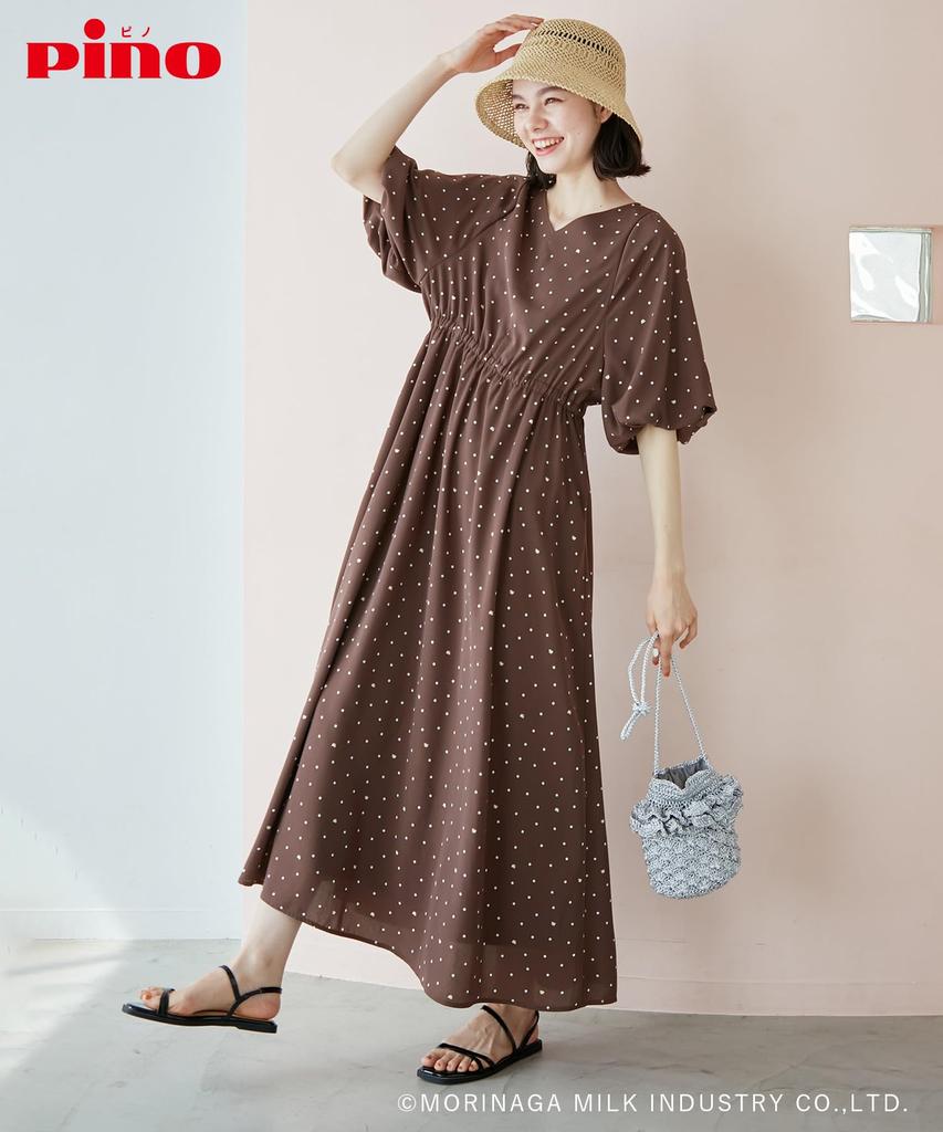ROPE PICNIC Pino Dot Print Dress Dark Size Women's (GDE14950, Brown, 20)