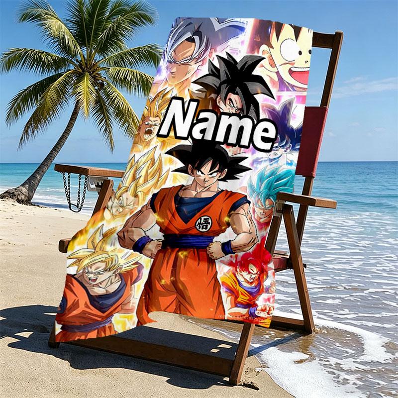 Custom Name Personalized DRAGON BALL Print Beach Towel, for Trip Camping Beach Party Home Decor, Birthday Gift for Family & Friends