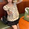 French Sweet Polka Dot Blouse Summer Fashionable Puff Sleeve Women's Casual Loose Round Folds Basic Shirts