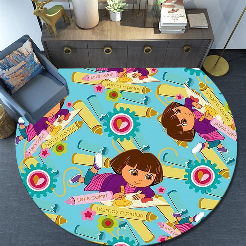Dora the Explorer Round Area Rug,Carpet Rug for Living Room Bedroom Sofa Playroom Decor,Non-slip Floor Mat