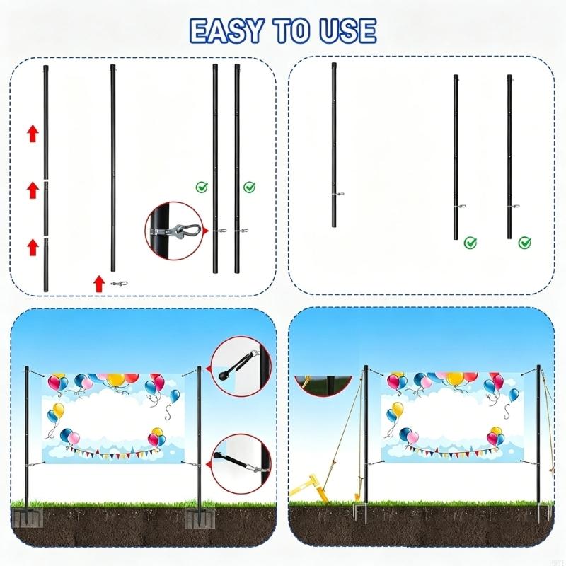 Five Point Metal Ground Sign Stand For Outdoor Advertising Display Strong Flag Post Holder With Ground Stakes