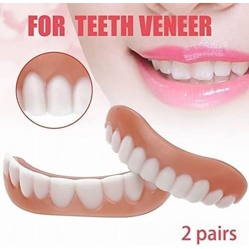 Two Pairs of Dentures, Temporary Teeth, Smile Now with Comfortable Elastic Teeth - Matching Upper and Lower Sets, Instant Dentures for Men and Women,