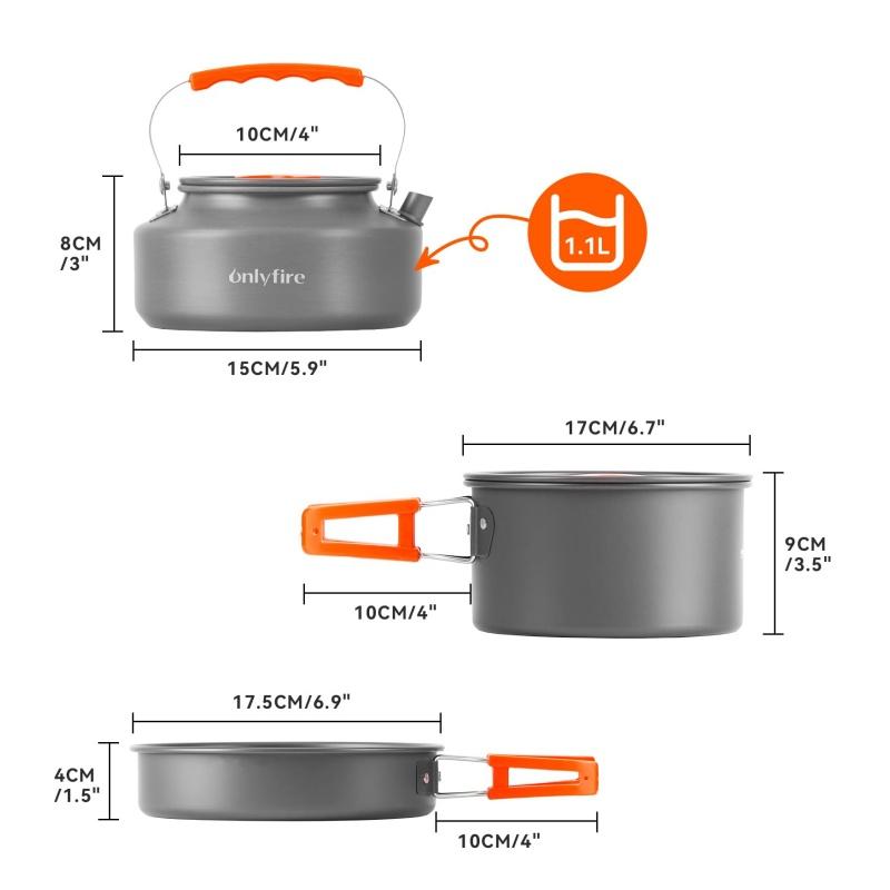 Portable Lightweight Camping Kitchen Cooking Mess Kit Aluminum Outdoor Travel Pots and Pans Set for Camping and Travel