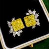 Cute Female White Yellow Zircon Stone Silver Color Square Stud Earrings Lovely Bridal Wedding  For Women
