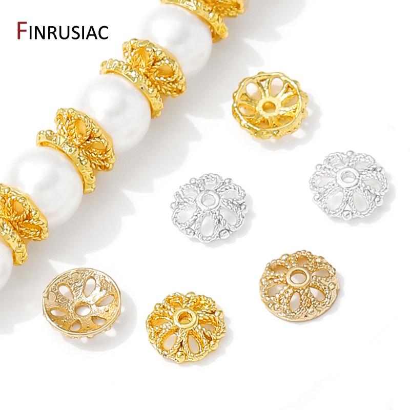14/18K Gold Plated Brass Hollow Round Bead Caps,Flower Bead Caps For Bracelet Necklace Making Accessories,DIY Jewelry Materials