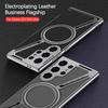 Luxus Galvanisiert Einfache Leder Handyhülle Für Samsung Galaxy S25 S24 S23 Ultra Magsafe Magnetische Kabellose Lade Schutzhülle