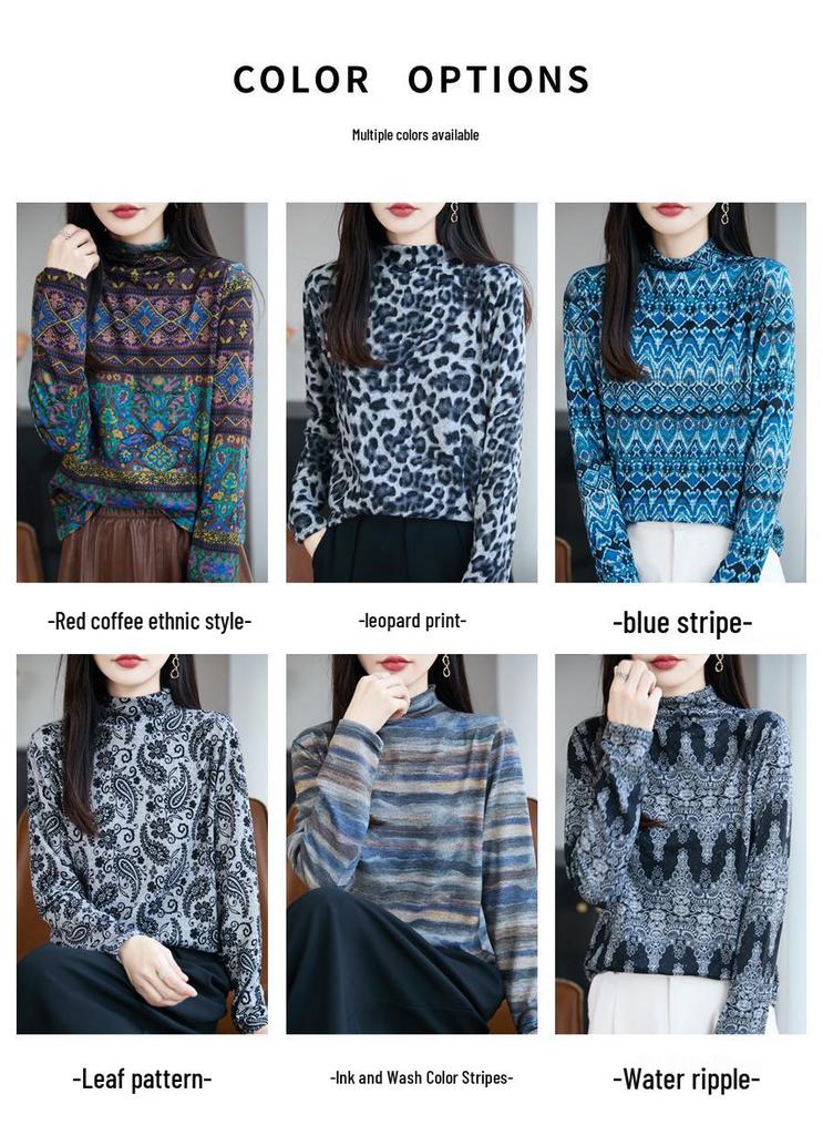 Women's Ethnic Retro Embroidered Wool Sweater – Half-High Collar Jacquard Knit for Autumn/Winter
