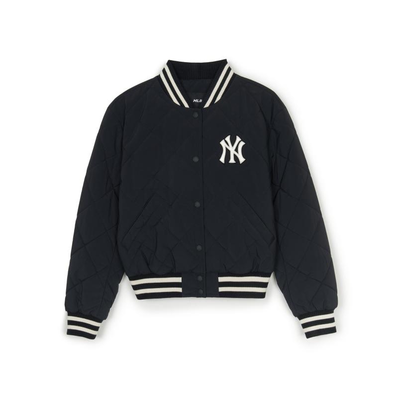 MLB New York Yankees Casual Simple Diamond Quilted Ribbed Jacket Women Jacket Black 3FPDV0146-50BKS