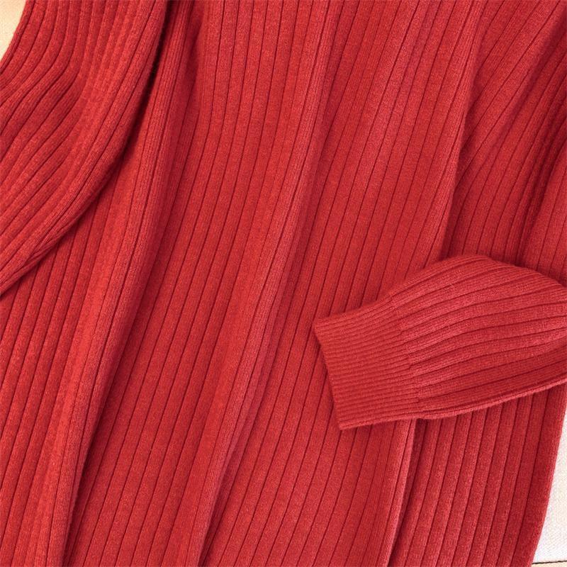 Übergröße Gestricktes V-Ausschnitt Langkleid - Koreanische Mode, Herbst/Winter, Lockere Passform, 3XL