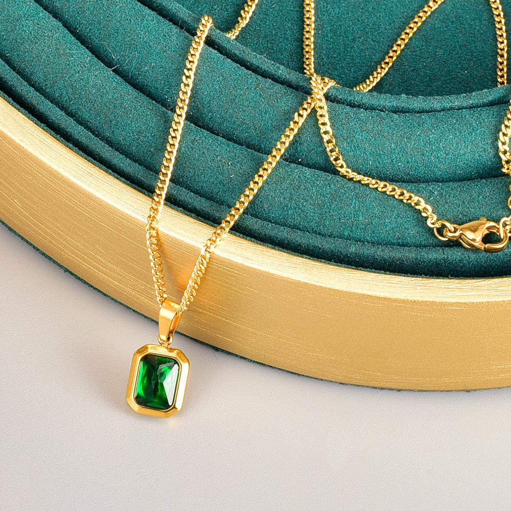 Trendy L182 Blue-Green-Purple Gemstone Necklace for Women - 18K Gold-Plated Stainless Steel Hip Hop Clavicle Chain