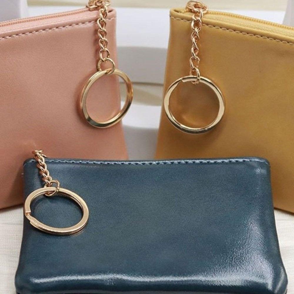 Fashion PU Leather Coin Purse with Keychain Portable Card Holder Zipper Closure Wallet Women