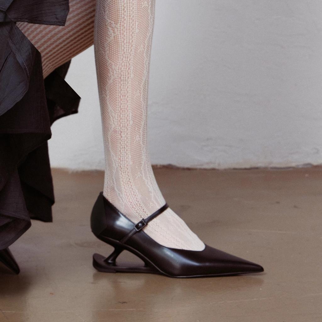 NEW Red Heel Women's Mary Jane Shoes 2025 Spring New Pointed Toe Style Buckle Leather Shoes Black Party Casual Shoes