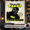 Personalizovaná nástěnná tapiserie, Travis Scott s vlastním potiskem jména, Látkové nástěnné umění pro pozadí vnitřní místnosti