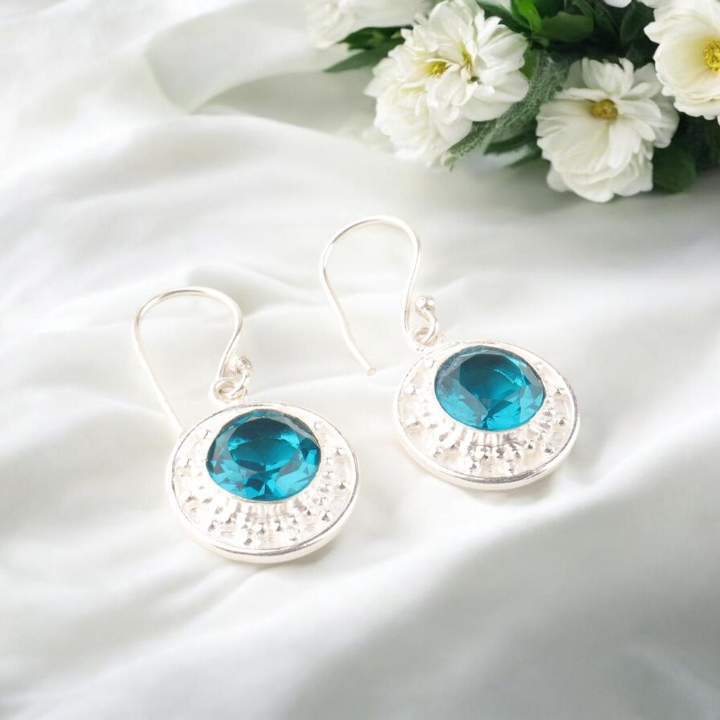 Natürliche Apatit-Ohrringe, 925er Sterlingsilber, runde Form, Schmuck-Ohrringe 1,5" EE-153-5