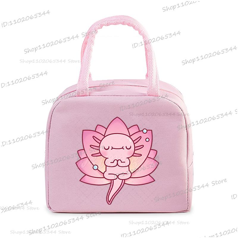 Funny Axolotl Series Lunch Bag Women Cartoon Axolotl Graphics Bento Thermal Handbags Thickened Insulation Kids Lunch Box Bag