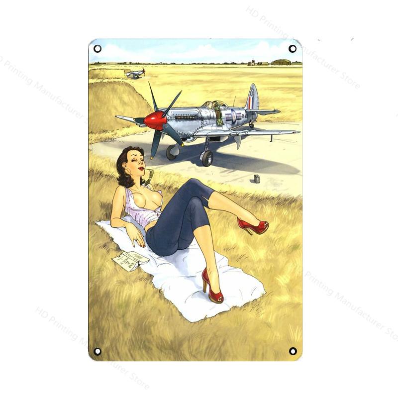 Vintage Classic Movie Tin Sign Retro Metal Plate Sexy Beauty Painting Wall Decor Airplane Plaque Pin Up Poster Room Decoration
