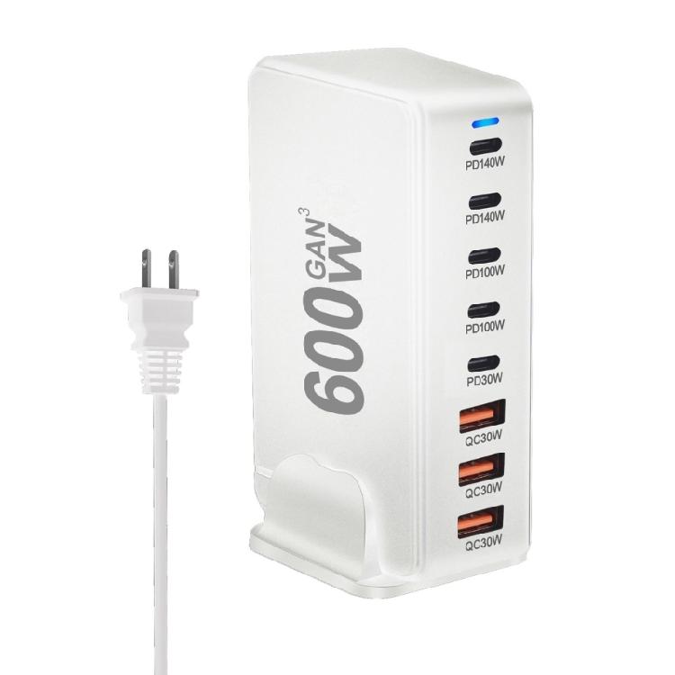 600W USB C Fast Charging Station 8 Port Power Adapter with 5 USB C and 3 USB A for Efficient Multi Device Charging