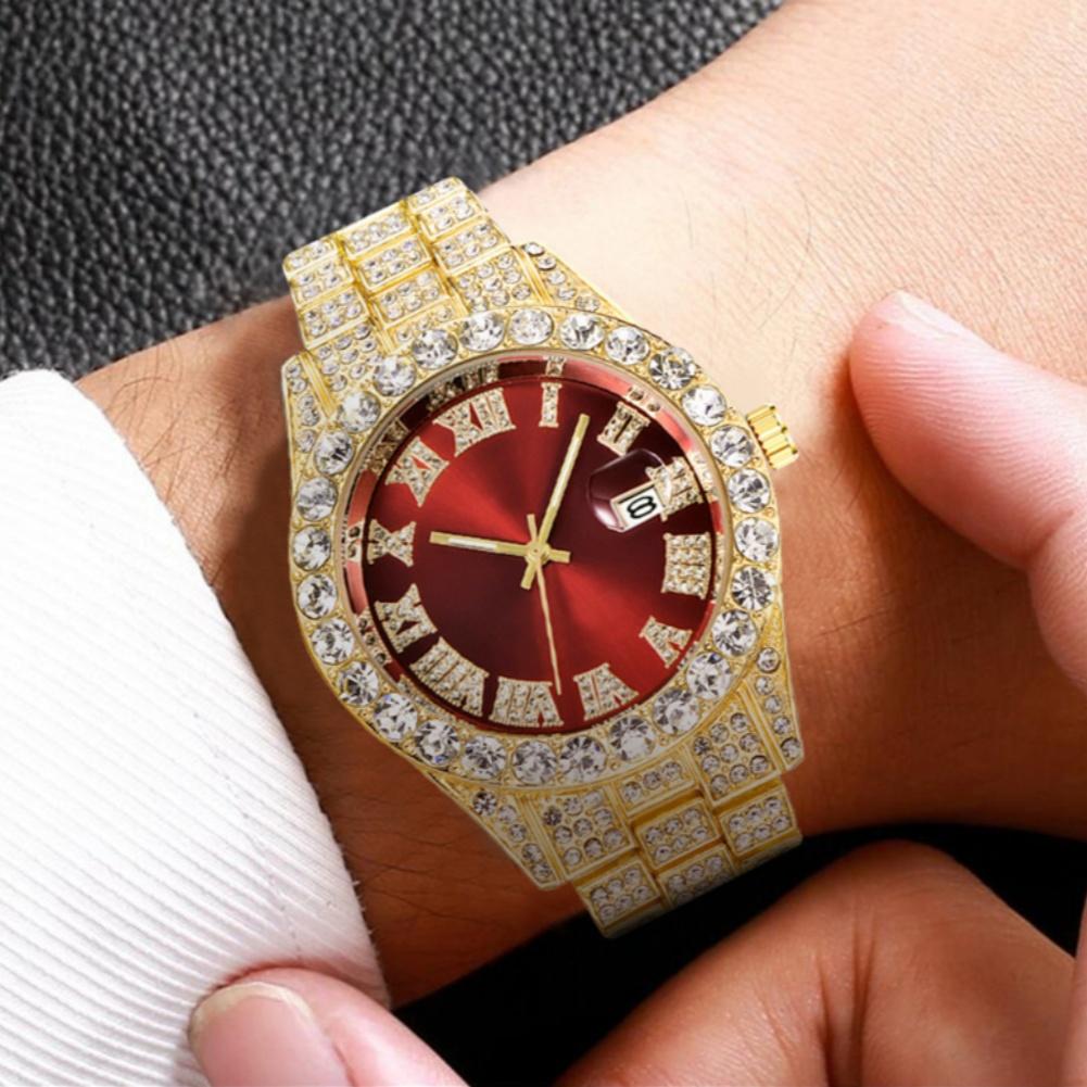 Men's Diamond Watch Iced-Out Bling Diamond Luxury Quartz Watches With Date Fashion Waterproof Hip Hop Wrist Watches