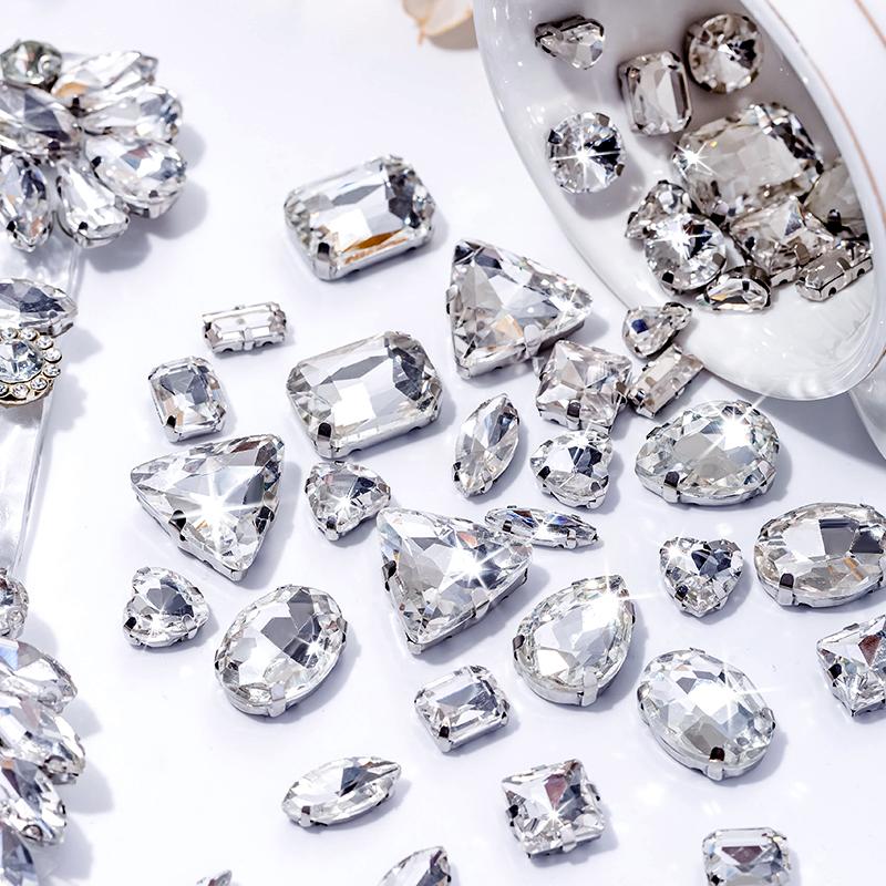 Sliver Claw Rhinestones Setting Shape Mix Clear Jelly Candy AB Glass Crystal Sew On Rhinestone Wedding Dress Shoes Bags DIY Trim