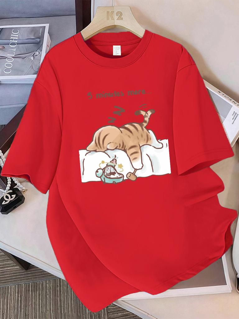 Unisex TShirt Summer The Cat That Always Wants To Sleep Pattern Prints T Shirt ONeck Fashion Harajuku Kawaii Y2K Clothing