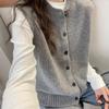 Dámská pletená vesta bez rukávů s kulatým výstřihem a jednořadým zapínáním, jarní podzimní, korejský styl, elegantní šedá vesta svrchní oděv