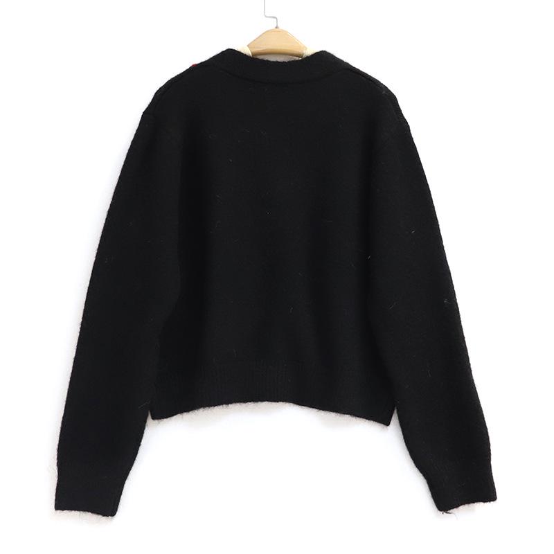 Women's French Retro Cherry Jacquard Knitwear - Soft, Fluffy Mink Fur Round Neck Top for Autumn/Winter