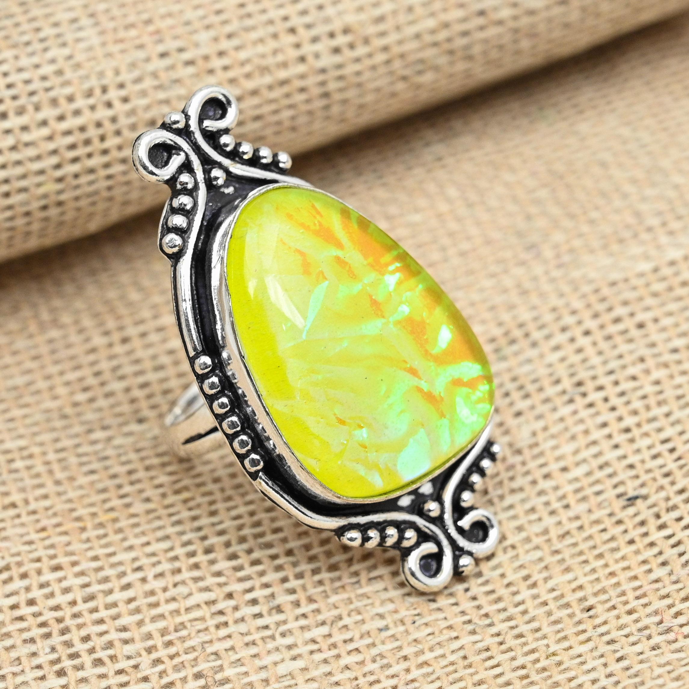 

Желтый тройной опал драгоценный камень стерлингового серебра 925 пробы кольцо ручной работы женские украшения 12 жёлтый