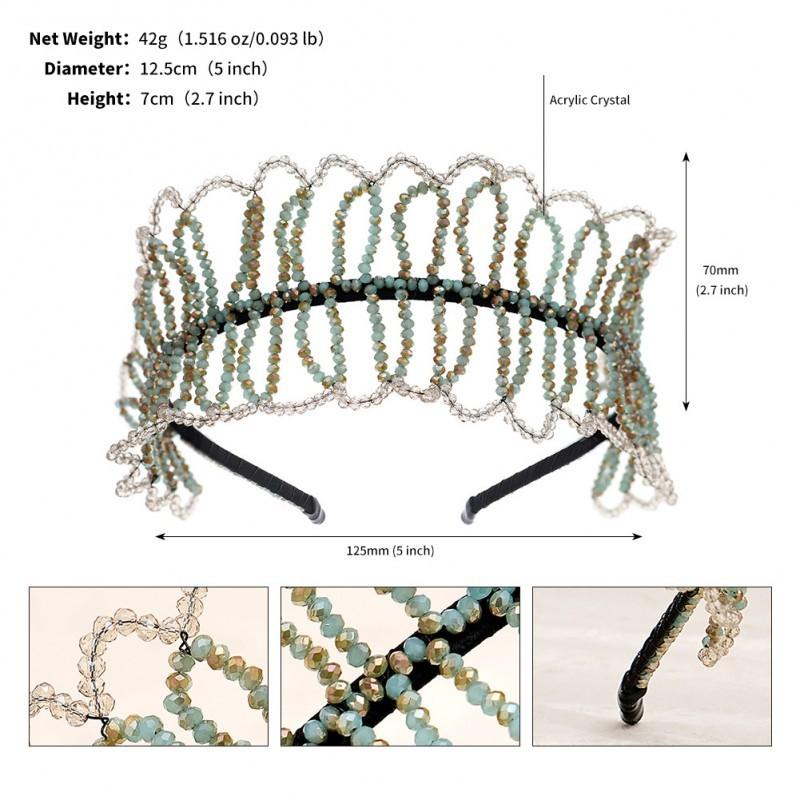 

Korea Heavy Industries Wedding Hair Accessories Crystal Beaded Hairbands Women s Mesh Pressed Wave Caves High-Quality Rhinestone Headbands