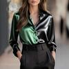 Spot 2025 New Elegant and Fashionable Double-Colored Lapel Button-Down Shirt for Women
