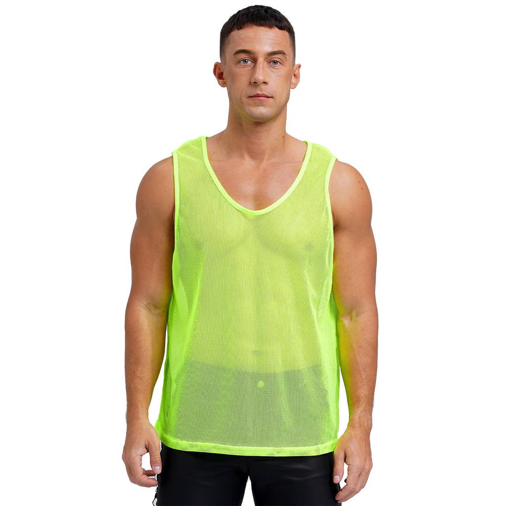 Herren Netz-Trainingsweste mit Aussparungen, Rundhalsausschnitt, Ärmellos, Tanktop, Teamsportbekleidung