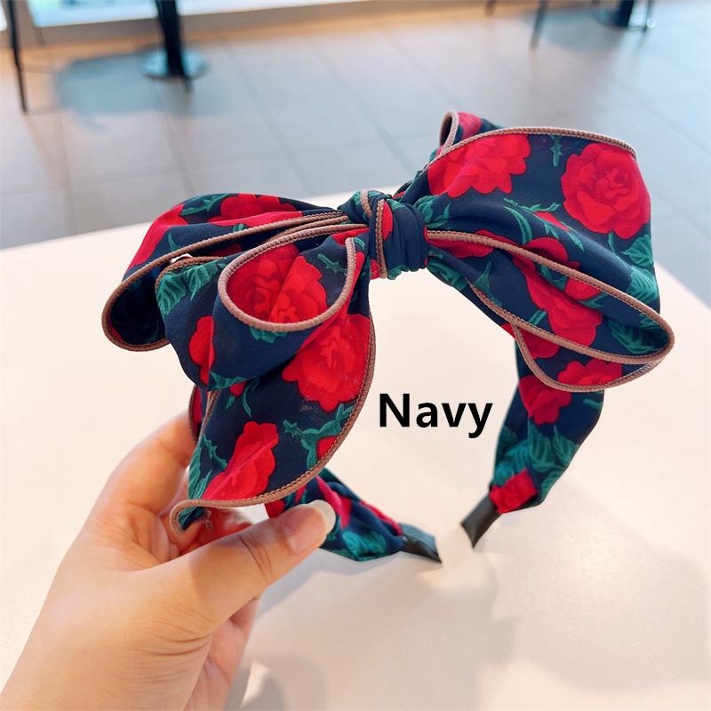 Kvinner Jenter Vakkert Roseblomst Trykk Hårbånd med Stor Sløyfe i Midten Moteabel Kvinne Fest Utendørs Hårtilbehør