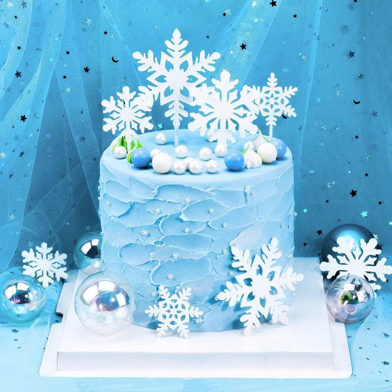 New Snowflake Four Piece Acrylic Party Cake Topper For Birthday Christmas Happy New Year 2024 Party Cake Decoration Supplies