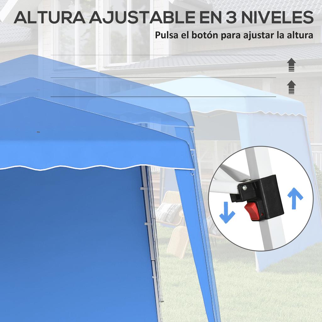 Foldable Pop Up Canopy 2 89x2 89m Garden Gazebo Pavilion With Side Walls Adjustable Height UV50+ Protection Blue