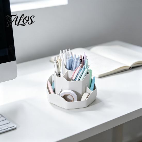 Talos Rotating Pen Holder with 9 Compartments, 360 Degree Silent Smooth Spinning Pencil Organizer for Desk, Desktop Storage Box, Art Supplies