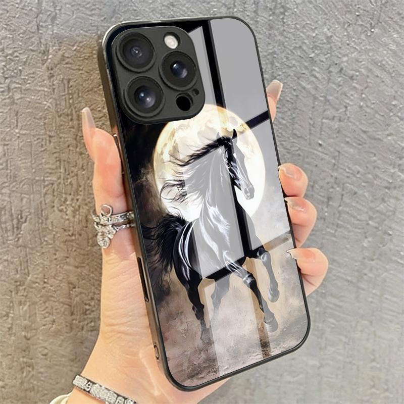Moonlit Night Black Galloping Horse Tempered Glass Phone Case For Samsung Galaxy S26 Ultra S25 S24 S23 Plus FE Protection Cover