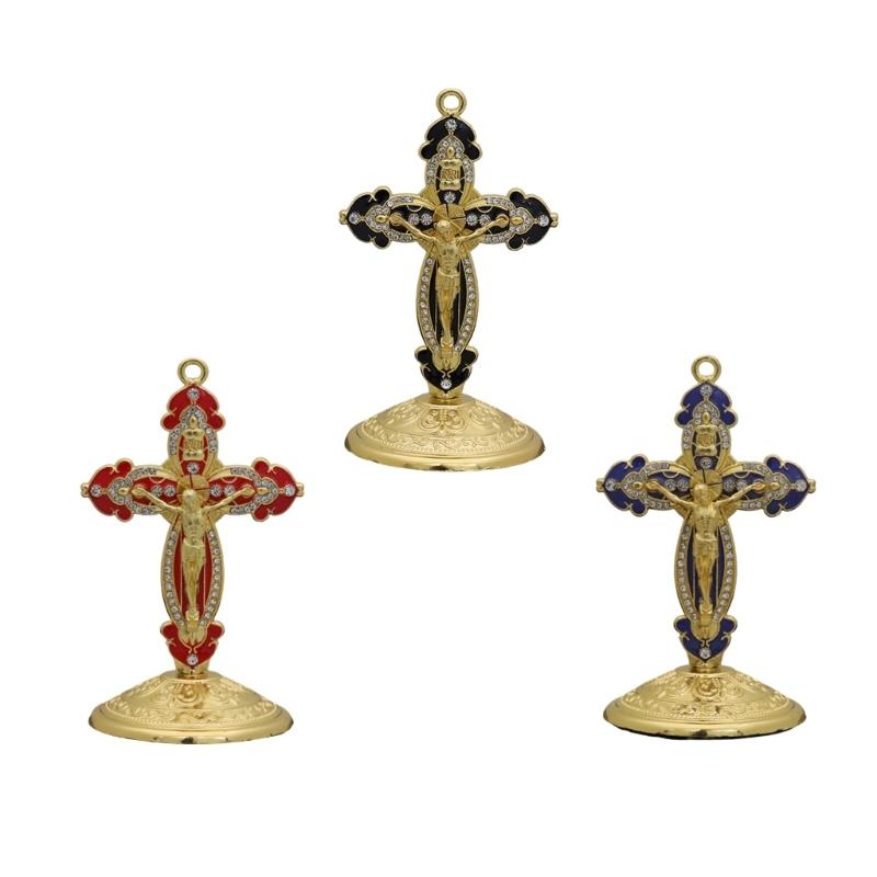 

Artistic Metal Enamel Christian Crucifix Ornament Durable Home Desk Car Decoration Vibranted Color