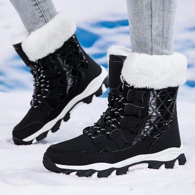 High Top Women's Snow Boots Plush Cotton Shoes Ladies Non-slip Warm Boots Winter Outdoor Sneakers Fur-lined Walking Boots