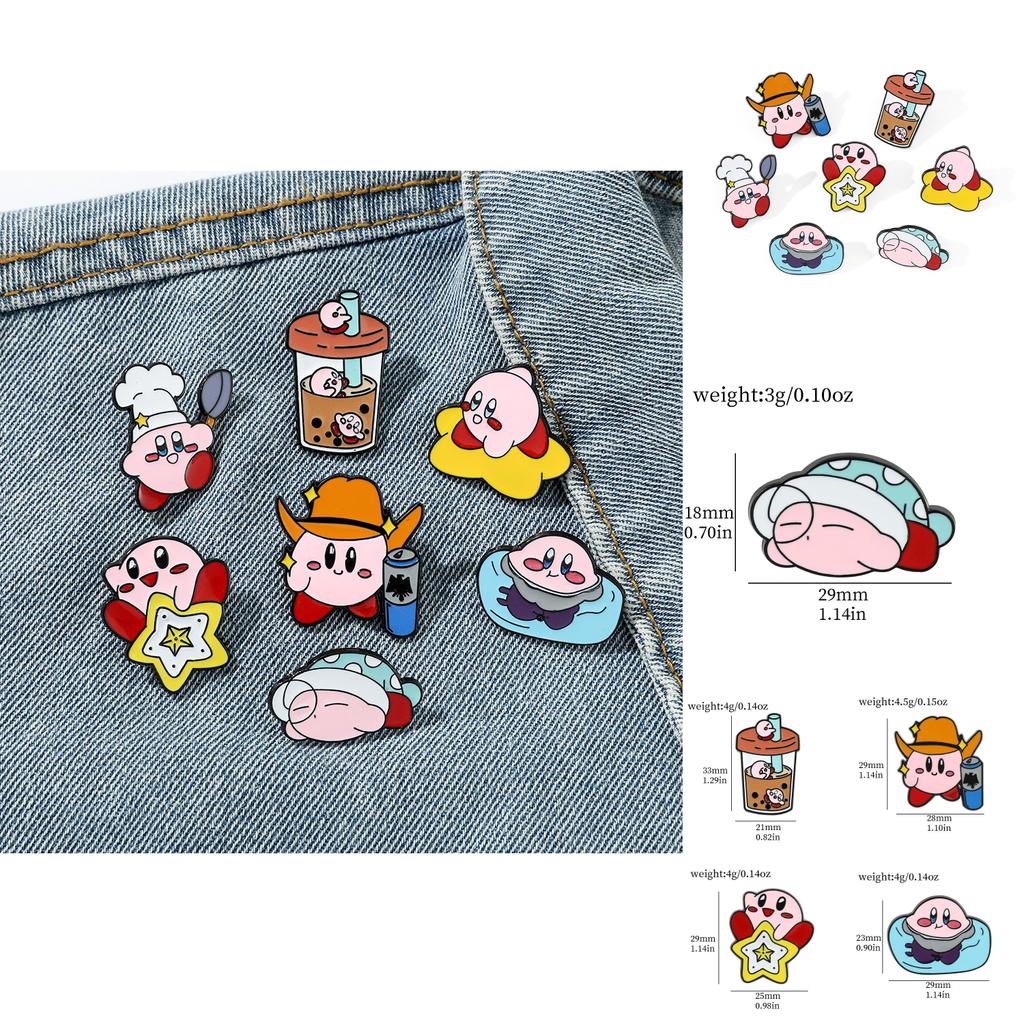 Cute Cartoon Kirby Brooch Creative Alloy Milk Tea Cup Cowboy Kirby Bag Accessory Pin