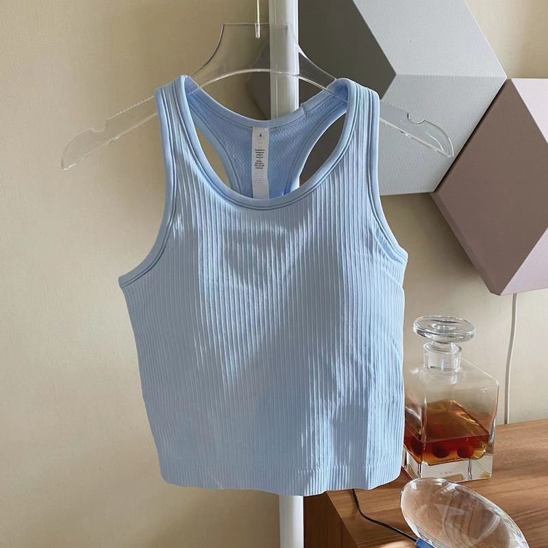 Foreign Trade Contrast Color Patchwork Solid Seamless Belt Chest Pad I-Shaped Yoga Vest Women Cross-Border Fitness Thread Top Outer Wear