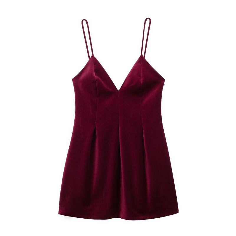 

European American Women s Sexy Backless V-neck Velvet Short Suspender Dress S