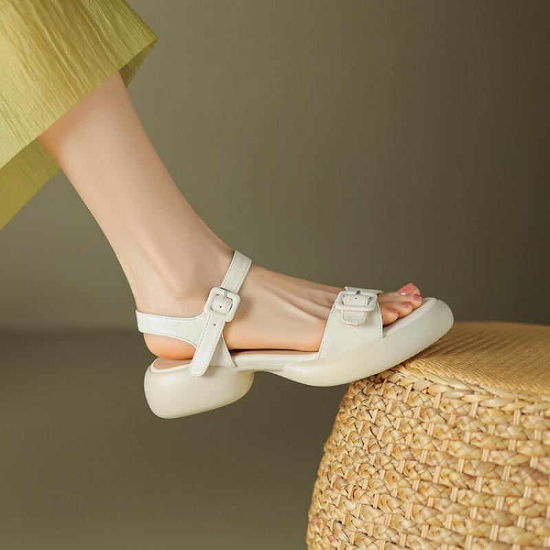 Summer Student Sandals Women's Round Head New Sandals Rubber Soft Sole Platform Sandals Buckle Girl Word with Sandals