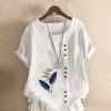 Women's Fashion Plant Leaves Prined Round Neck Short Sleeve T-shirt Casual Cotton Linen Graphic Shirt Leisure Loose Summer Blouse Tops