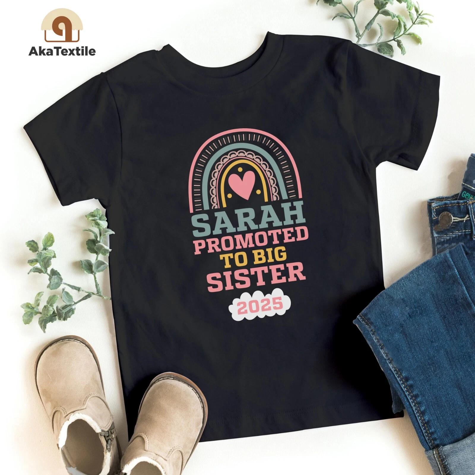 Personalised Promoted To Big Sister T Shirt Custom Sibling Printed Kids Gift Top 2XL