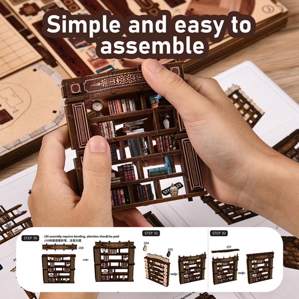 Qimeng Book Hall DIY Hut Retro European Architectural Model Hand-assembled Miniature House Creative Toy Gift