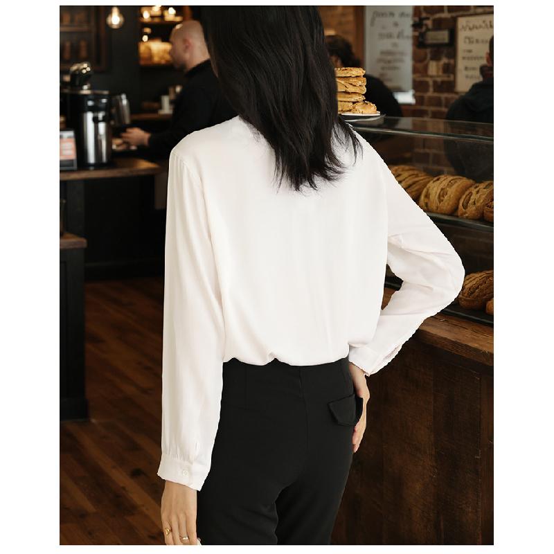2026 Spring New Elegant White Shirt for Women, Versatile Commuting Shirt with Draped Ribbons