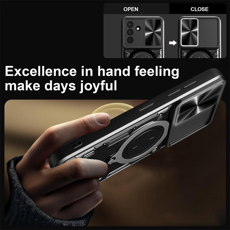 Etui na Samsung Galaxy A06 A16 A26 A36 A56 Pancerne Etui na Telefon z Przesuwną Osłoną Aparatu Dla Samsung A 06 16 26 36 56 5G Uchwyt Pierścieniowy Tylna Pokrywa