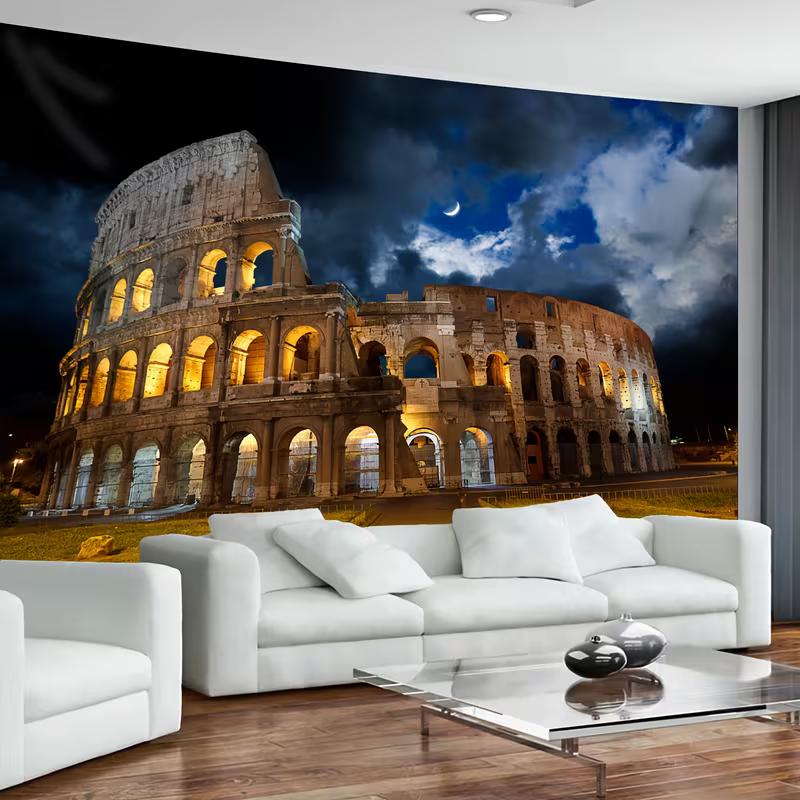 2D Ancient Roman Colosseum Tapestry Nighttime Historical Architecture Wall Hanging